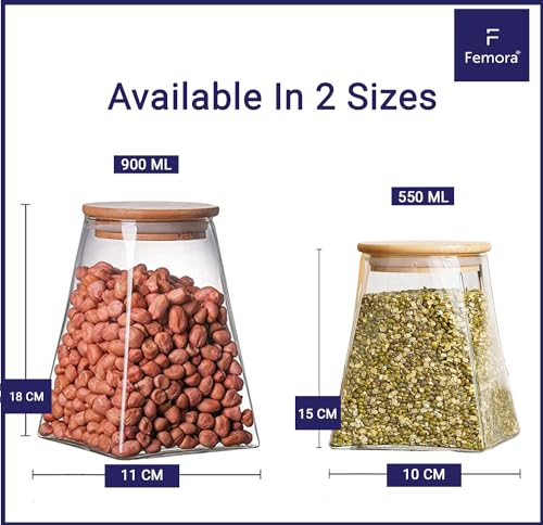 Femora Kitchen Storage Jars Borosilicate Glass Jars for Kitchen With Wooden Lid Air Tight Jar | 550 Ml | Pack of 1 | Transparent