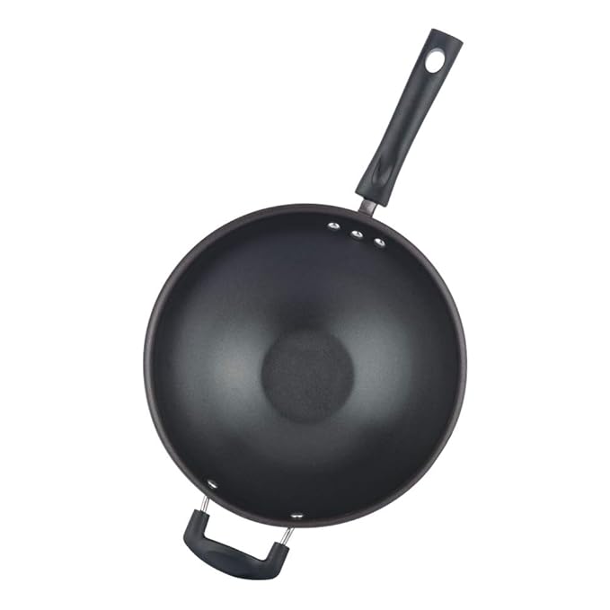 Vinod Zest Aluminium Non Stick Wok - 28 cm | 3mm Thick | 3 Layer Coating | Bakelite Handle | Chinese Wok Pan
