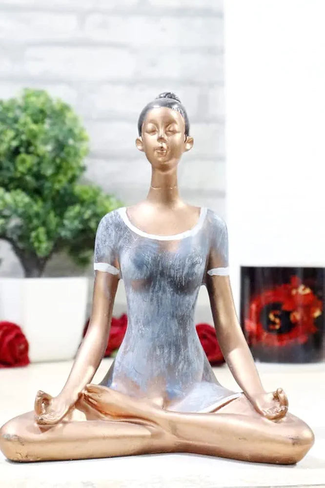 Jaipur Ace Yoga Lady Polyresin Statue Creative Abstract Design Art Figurine Yoga Lady (Grey Gold)