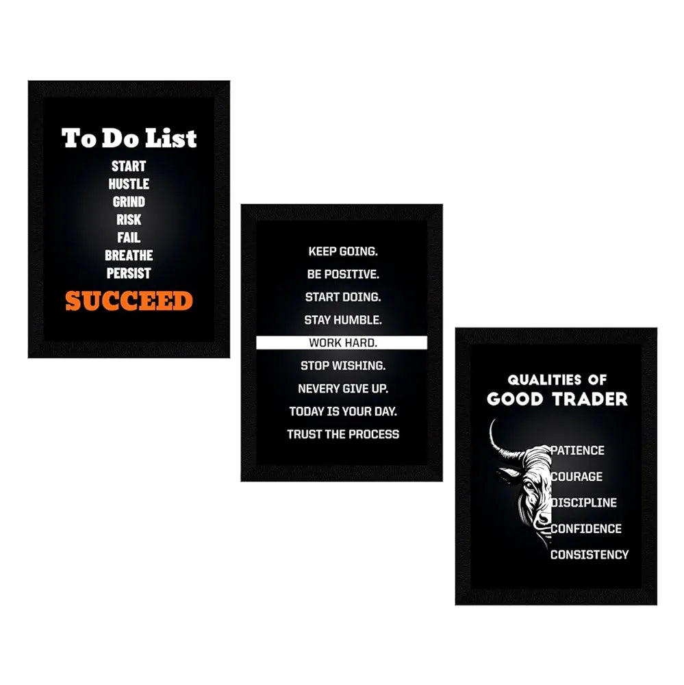 ArtX Paper Stock Market Trading Motivational Quotes Wall Frames Set of 3