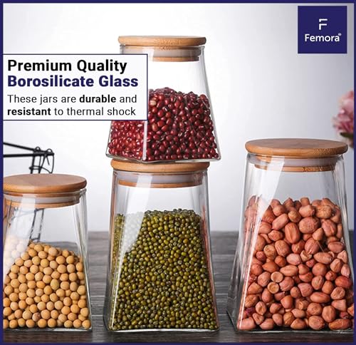 Femora Kitchen Storage Jars Borosilicate Glass Jars for Kitchen With Wooden Lid Air Tight Jar | 550 Ml | Pack of 1 | Transparent