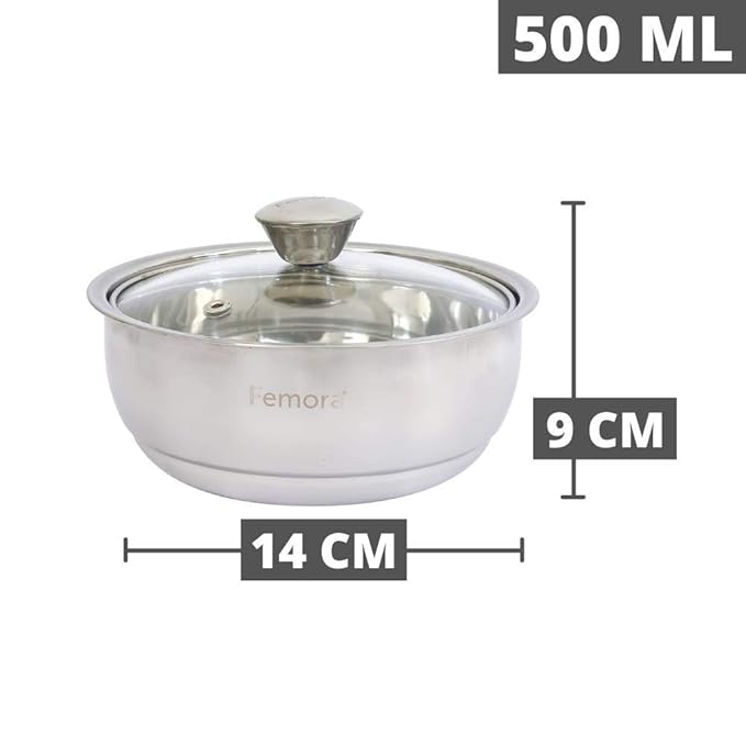 Femora Stainless Steel Double Wall Insulated Curry Server Bowls | 500 Ml | Set of 2 | Small Serving Size