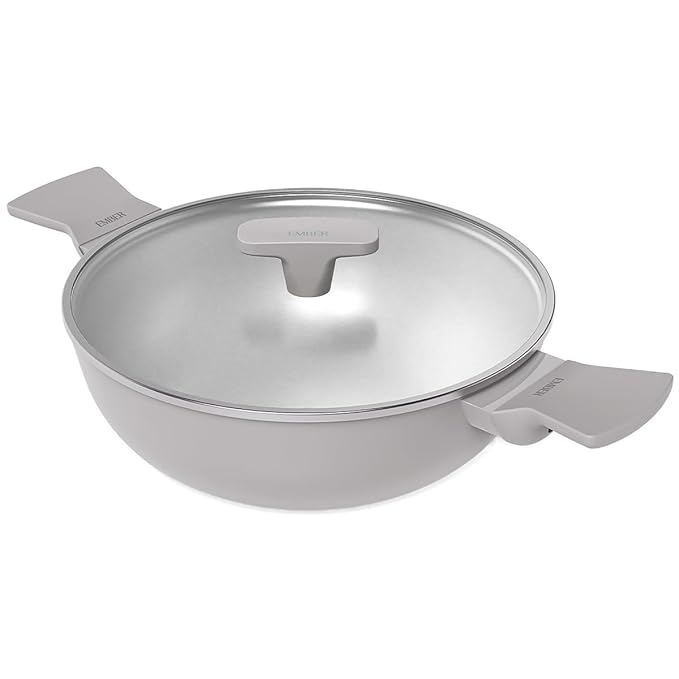 Ember Cookware Arcilla Ceramic Non Stick Kadai 24cm | Glass Lid | Matching Handles | Florencen Series | Grey