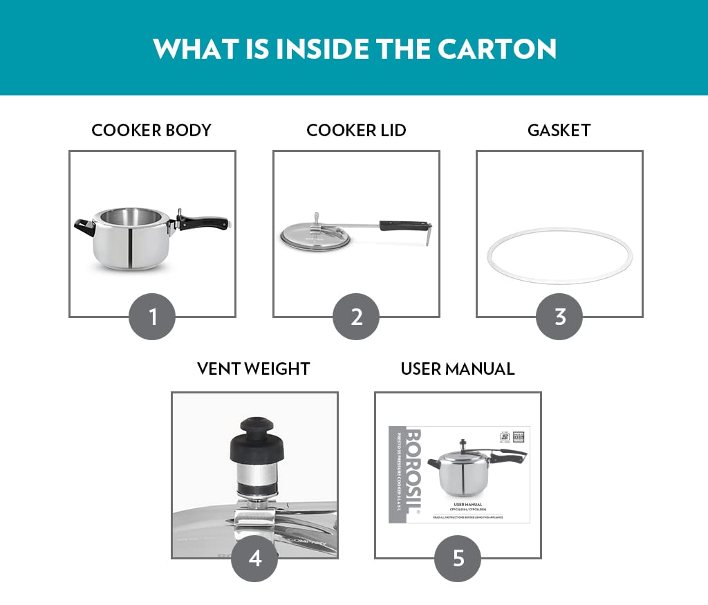 Borosil Presto Induction Base Stainless Steel Inner Lid Pressure Cooker | 5 Litres