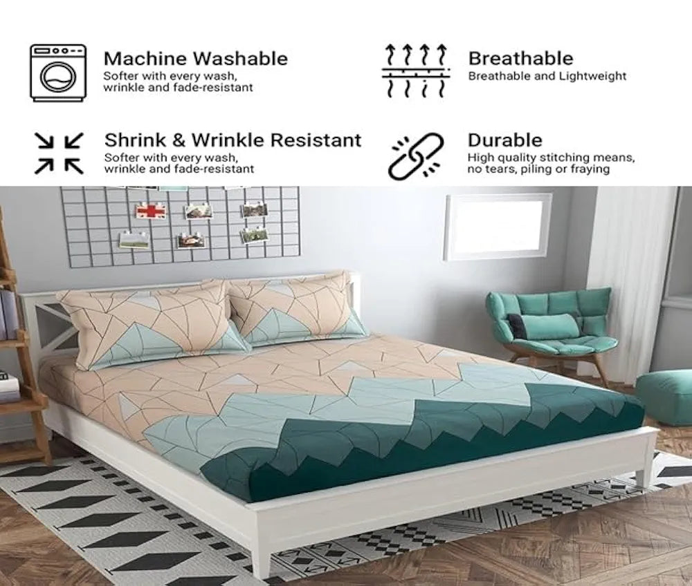 Fresh From Loom Floral Bedsheet King Size Bed With Two Pillow Cover Elastic Fitted Bed Sheets Beige Green 144 Tc Beige Green