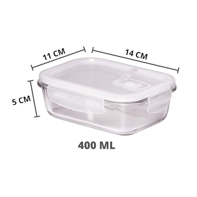 Femora Borosilicate Glass Containers for Kitchen | Storage Box for Kitchen With Air Vent Lid | Pack of 3 | 400 Ml