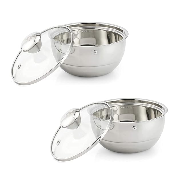 Femora Stainless Steel Double Wall Insulated Curry Server Curry Bowls | 1500 Ml | Set of 2 | Large Serving Size