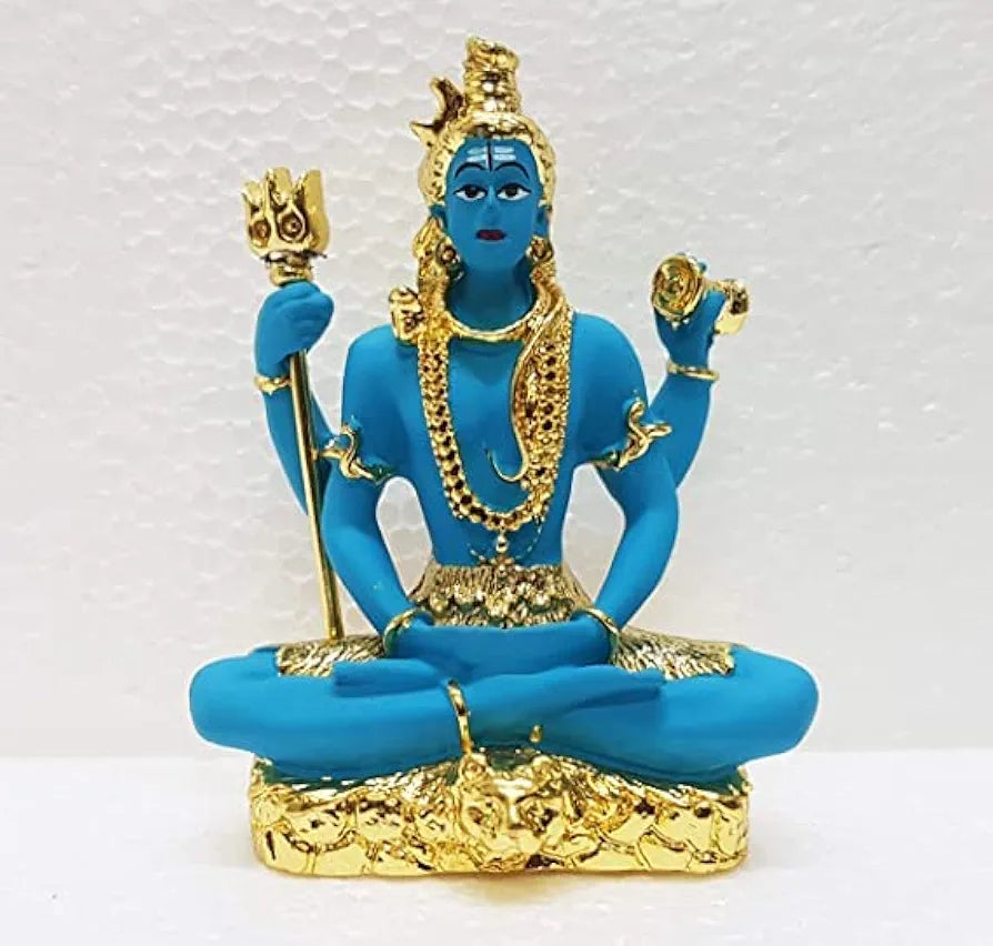 Gold Art India Resin Lord Shiva Idol Bhole Baba Gold blue