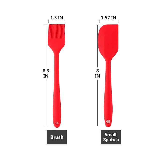 Frenchware Set of 2, Red Oil Brush for Cooking & Non-stick Silicone Spatula Baking & Mixing | Seamless Design