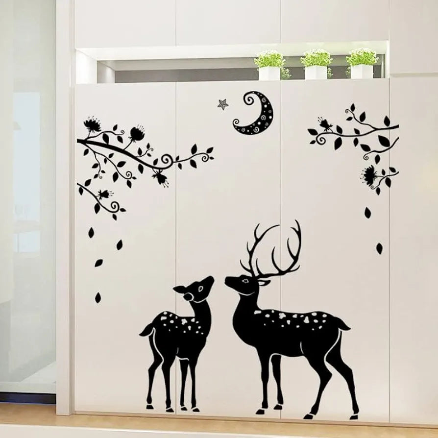 Jaamso Royals Black Deer Pvc Vinyl Self Adhesive Wall Sticker for Home