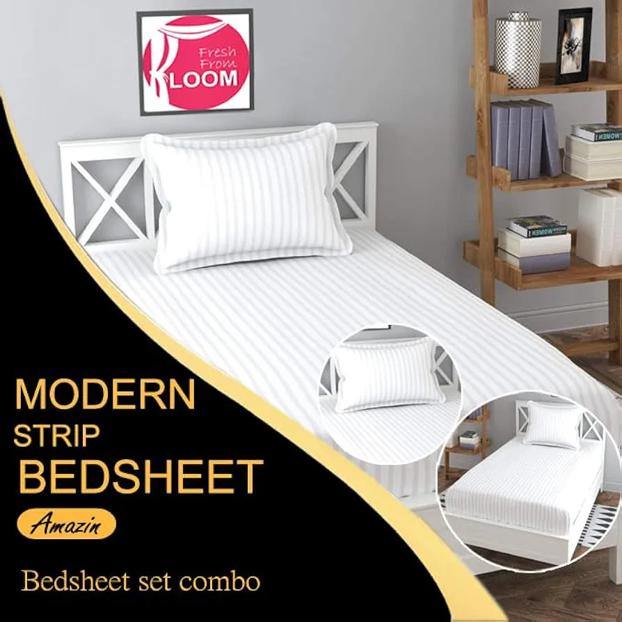 Fresh From Loom Soft Skin Safe Breathable Single Size Flat Bedsheets Set with 1 Pillow Covers 144 tc White