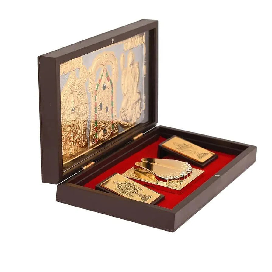 Jaipur Ace Gold Plated Shree Venkatshwer Charan Paduka Yantra Devotional Prayer Box