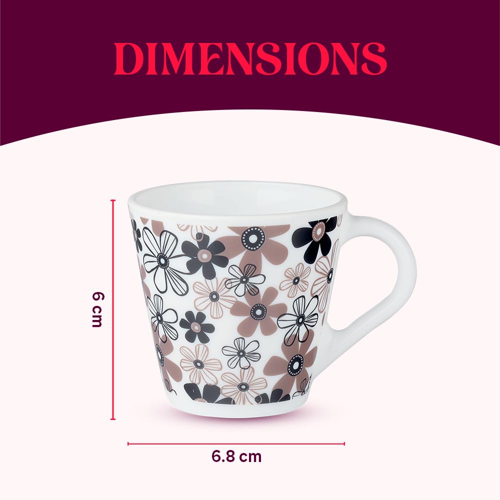 Larah by Borosil Novelty Series Macy Opalware Mug | Set of 6 Tea/coffee Mugs | 110 Ml Each