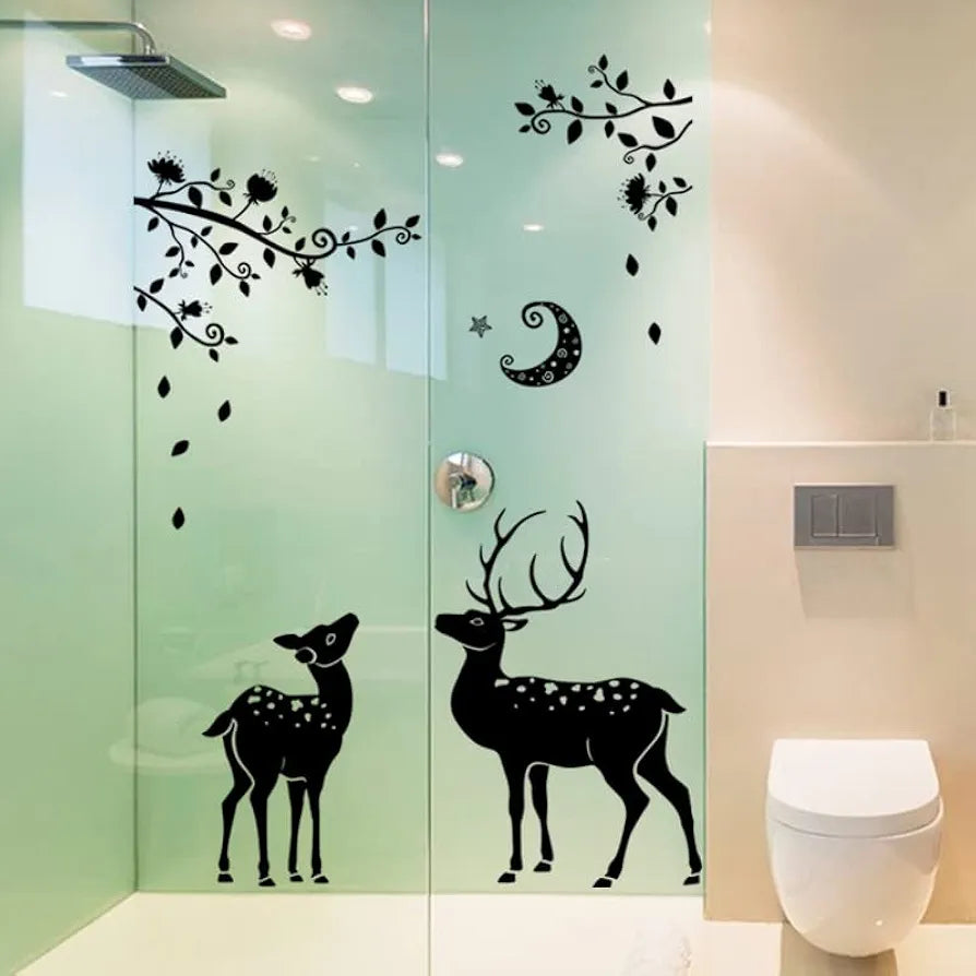 Jaamso Royals Black Deer Pvc Vinyl Self Adhesive Wall Sticker for Home