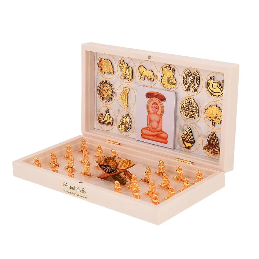 Jaipur Ace Bhagwan Mahaveer Swami Ji Jain Gold Plated Charan Paduka Yantra With Wooden Box