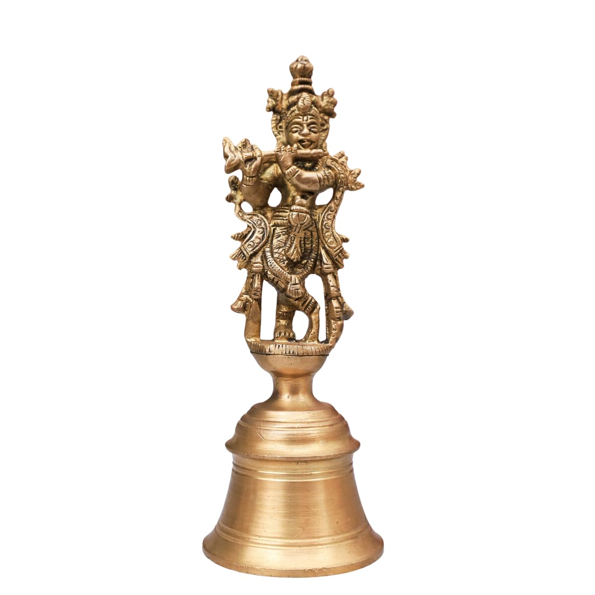 The Advitya Brass Krishan with Flute Standing on Bell