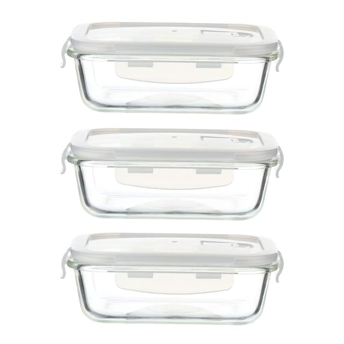 Femora Borosilicate Glass Containers for Kitchen | Storage Box for Kitchen With Air Vent Lid | Pack of 3 | 400 Ml