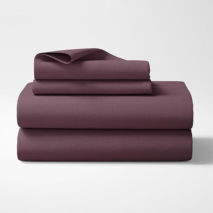 Haus & kinder Cotton Plain Solid Bedsheet for King Size 2 Pillow Covers | Colour Plum