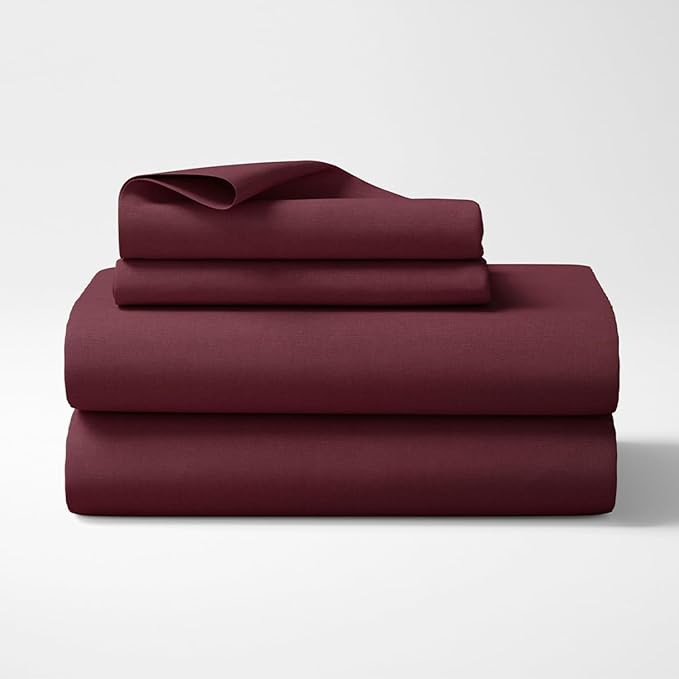 Haus & kinder Cotton Plain Solid Bedsheet for King Size 2 Pillow Covers | Colour Wine