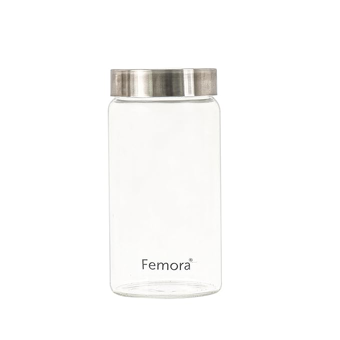 Femora Kitchen Storage Jars Borosilicate Glass With Steel Lid Air Tight Jar | 550 Ml | Pack of 1