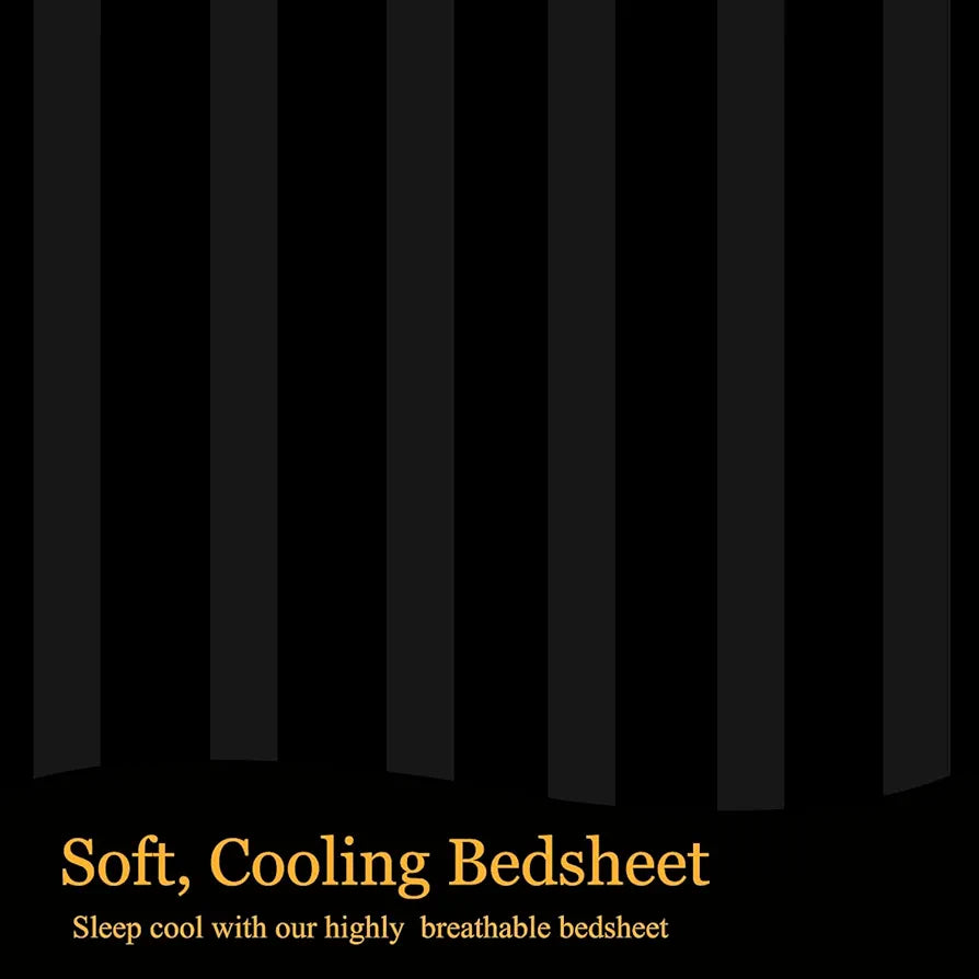 Fresh From Loom Satin Striped Soft Fitted Bedsheet King Size Bed with Two Pillow Cover Elastic 240 TC Black