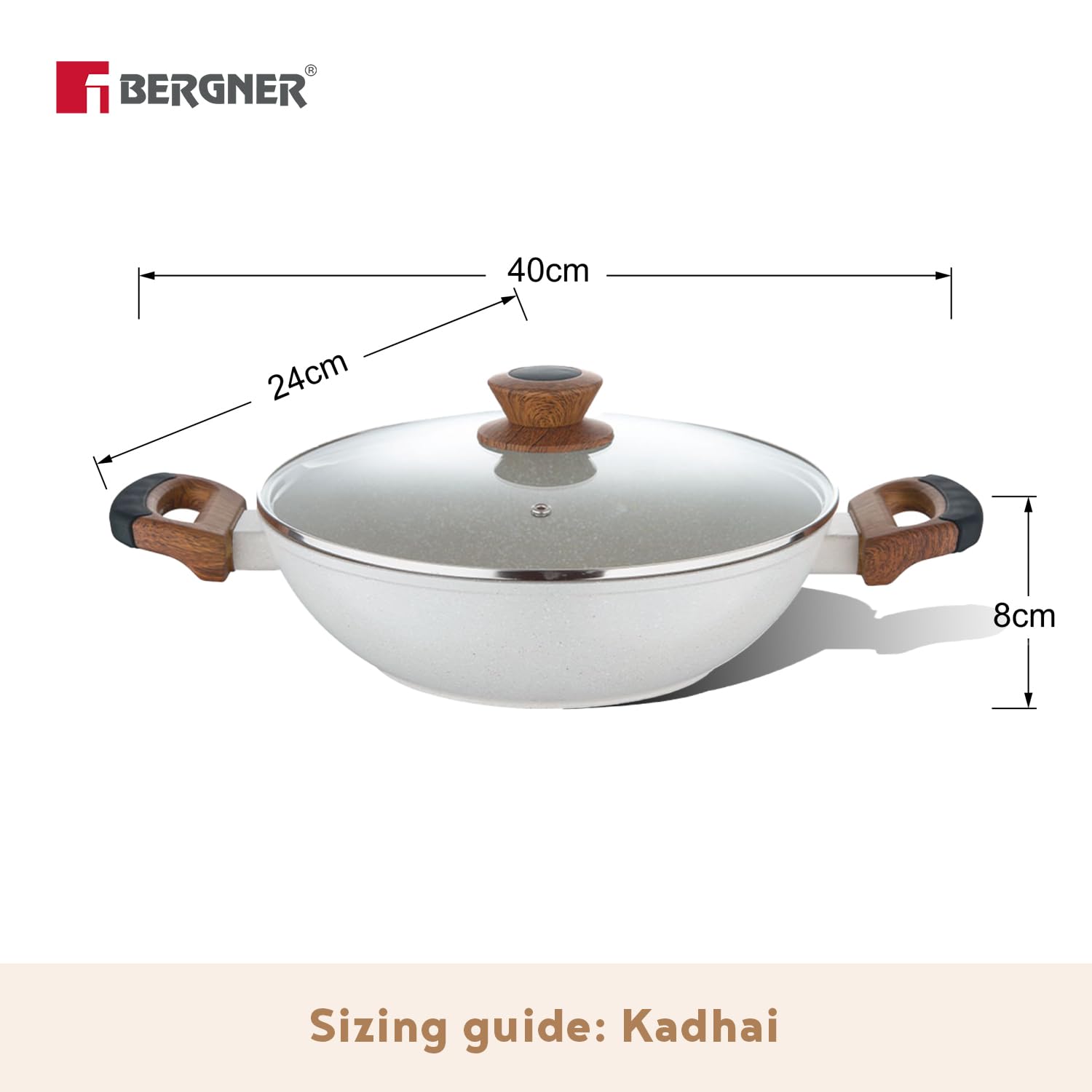 Bergner Naturally Forged Aluminum 24cm Kadai With Glass Lid | 2 Liters Non-stick Kadhai