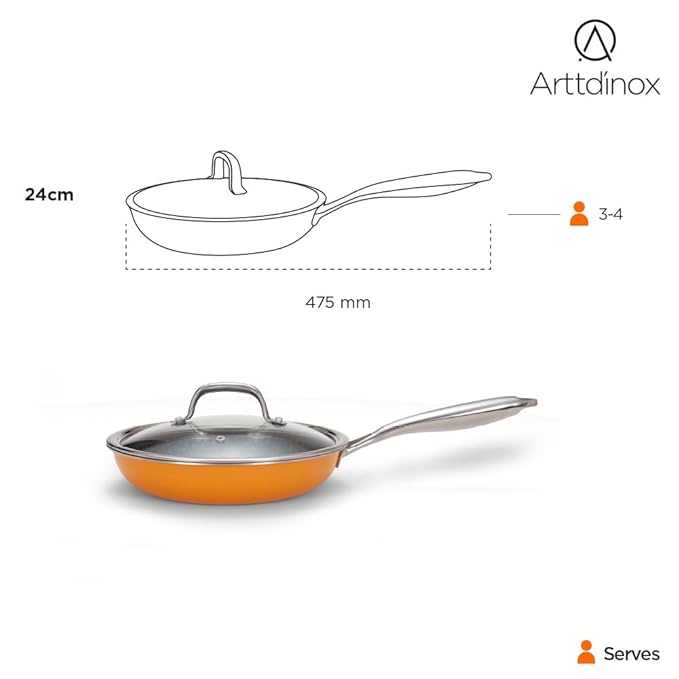 Arttdinox Vida Stainless Steel Triply Frypan With Lid | 24 Cm | 1.8 Ltr | Rivetless Handle | Gas & Induction Base