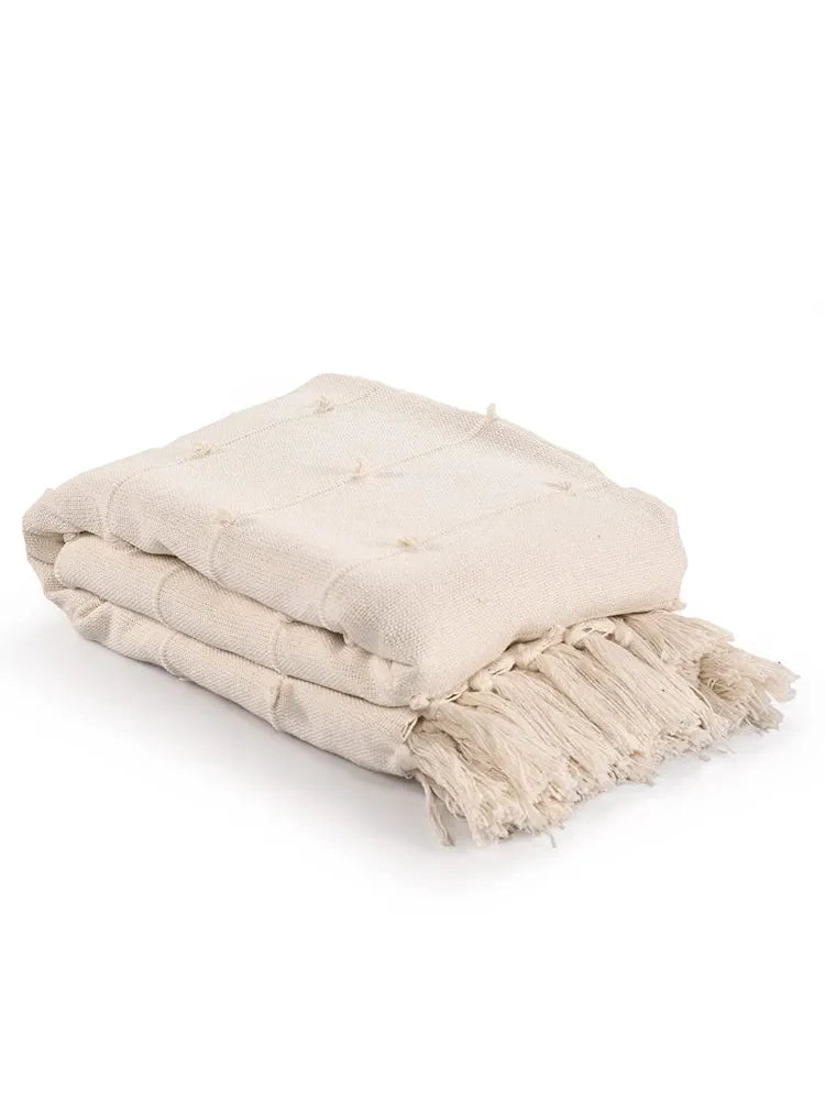 Sashaa World Cotton Throw Bedcover Super Soft & Breathable Colour Natural/Cream