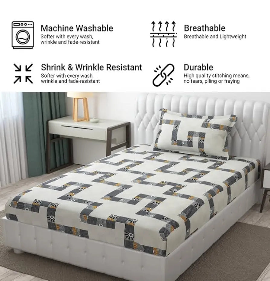 Fresh From Loom Microfiber Bedsheet for Single Single Size Bed Floral Design Bed Spread with 1 Pillow Covers 144 TC White Grey