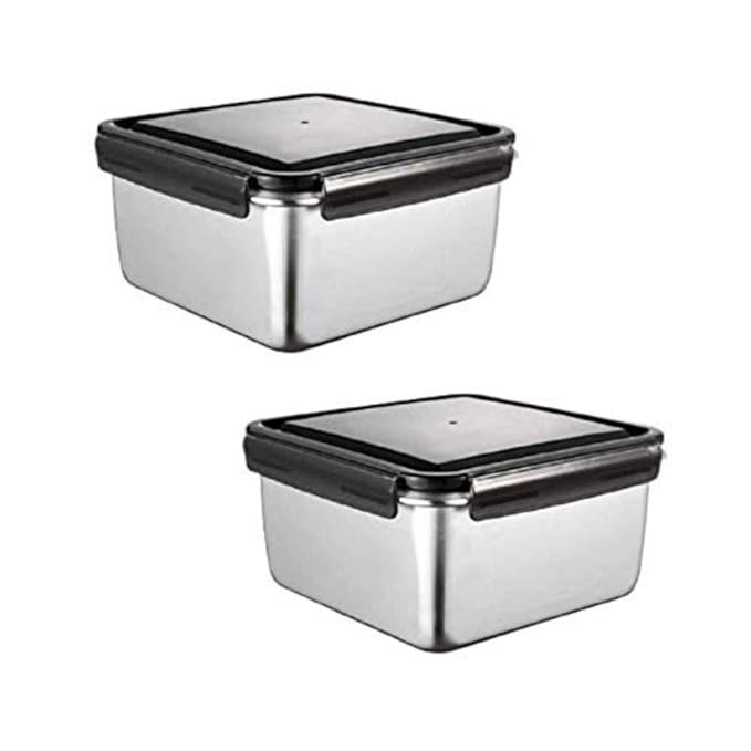 Femora High Stainless Steel Square Container, Leakproof Airtight Lid | 550 Ml | Pack of 2 | Silver
