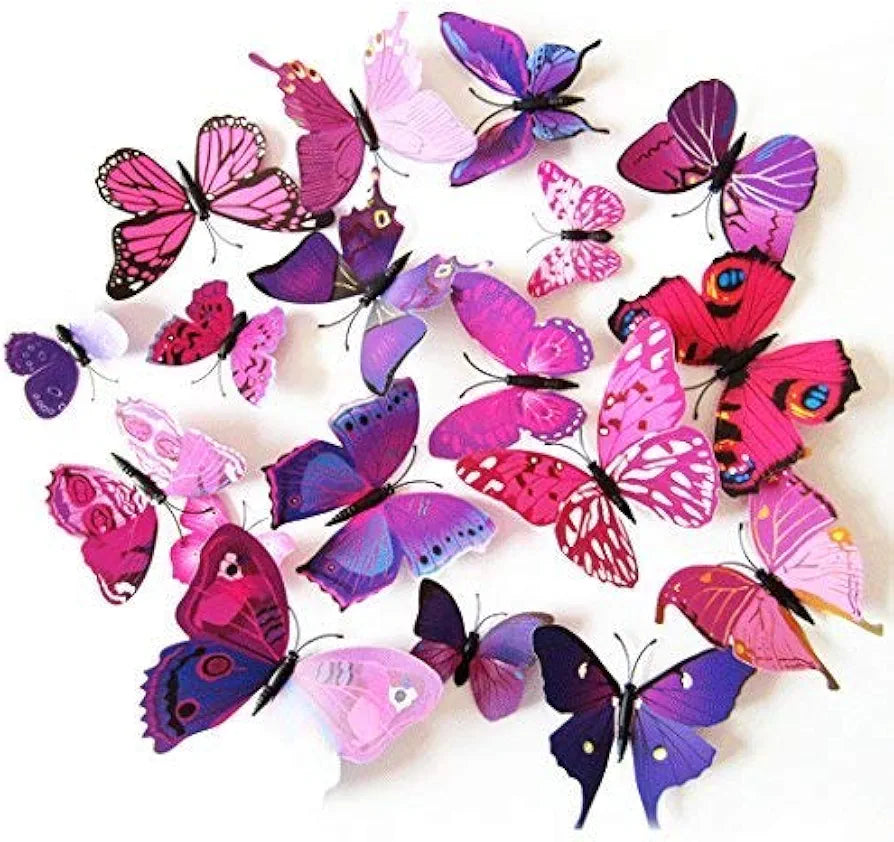 Jaamso Royals 3d Butterfly Stickers for Wall Decoration Items Purple