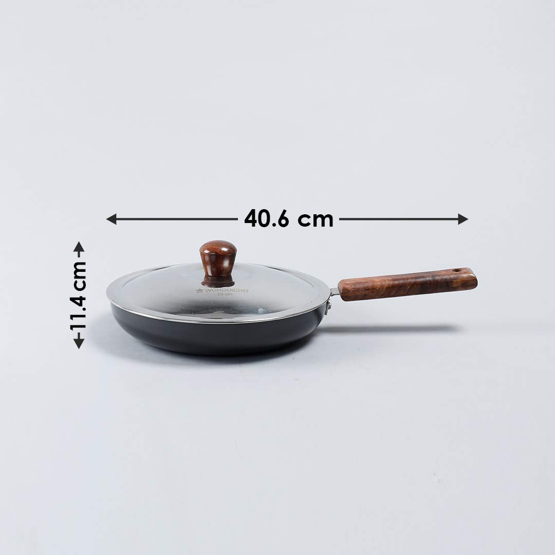 Wonderchef Ebony Hard-anodised Aluminium Fry Pan | 24cm Frying Pan Non Stick