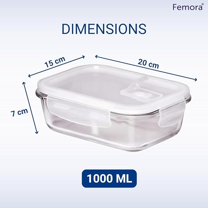 Femora Borosilicate Glass Containers for Kitchen | Storage Box for Kitchen With Air Vent Lid | Pack of 1 | 1000 Ml