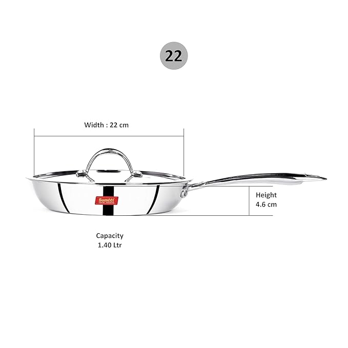 Sumeet Cook Smart TriPly SAS Steel Aluminium Steel 3 Layers Fry Pan with Lid 1 LTR - 20Cm