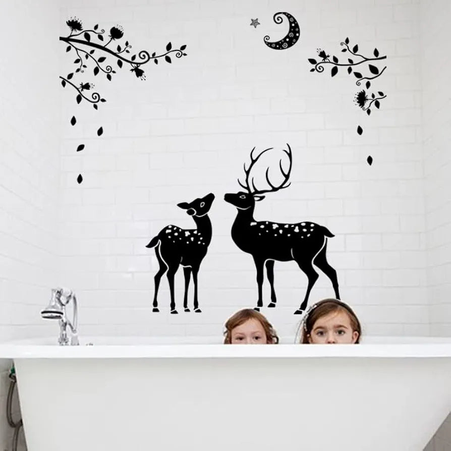 Jaamso Royals Black Deer Pvc Vinyl Self Adhesive Wall Sticker for Home