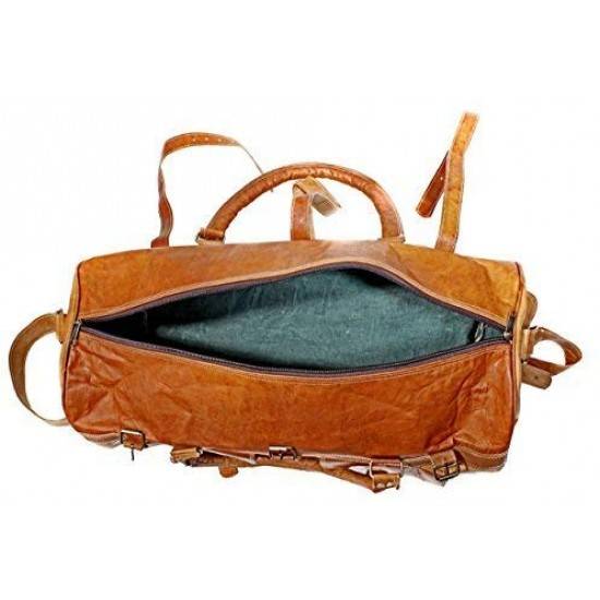 Craftshades – 3 Outer Pockets 24″ (Expandable) Edge Handcrafted Duffle Goat Leather Bag