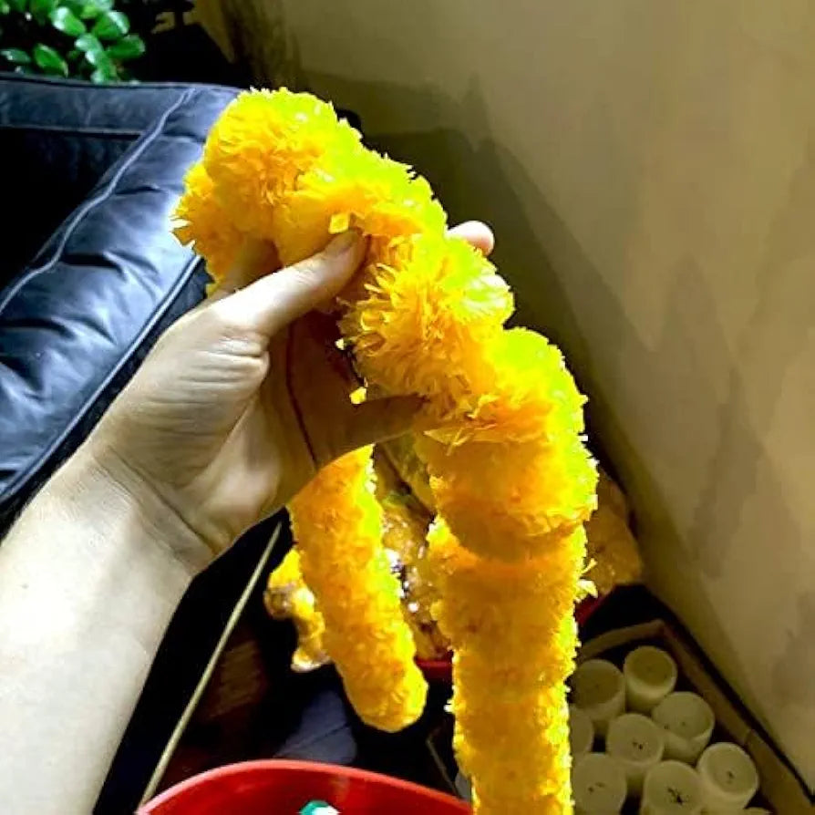 Artificial Marigold Flowers Long Marigold Garlands 4.8 Feet Long Yellow 5 Strings