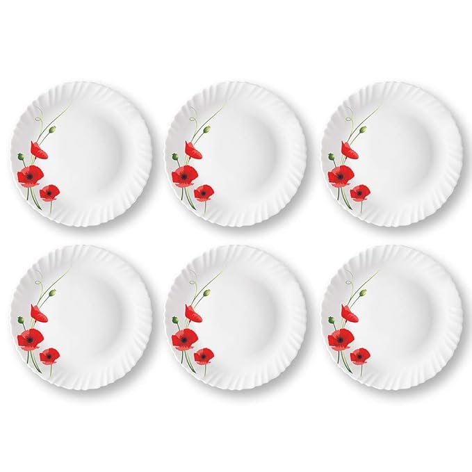 Larah by Borosil R.carnation, Opalware Full Plate | 11 Inch | White | Set of 6