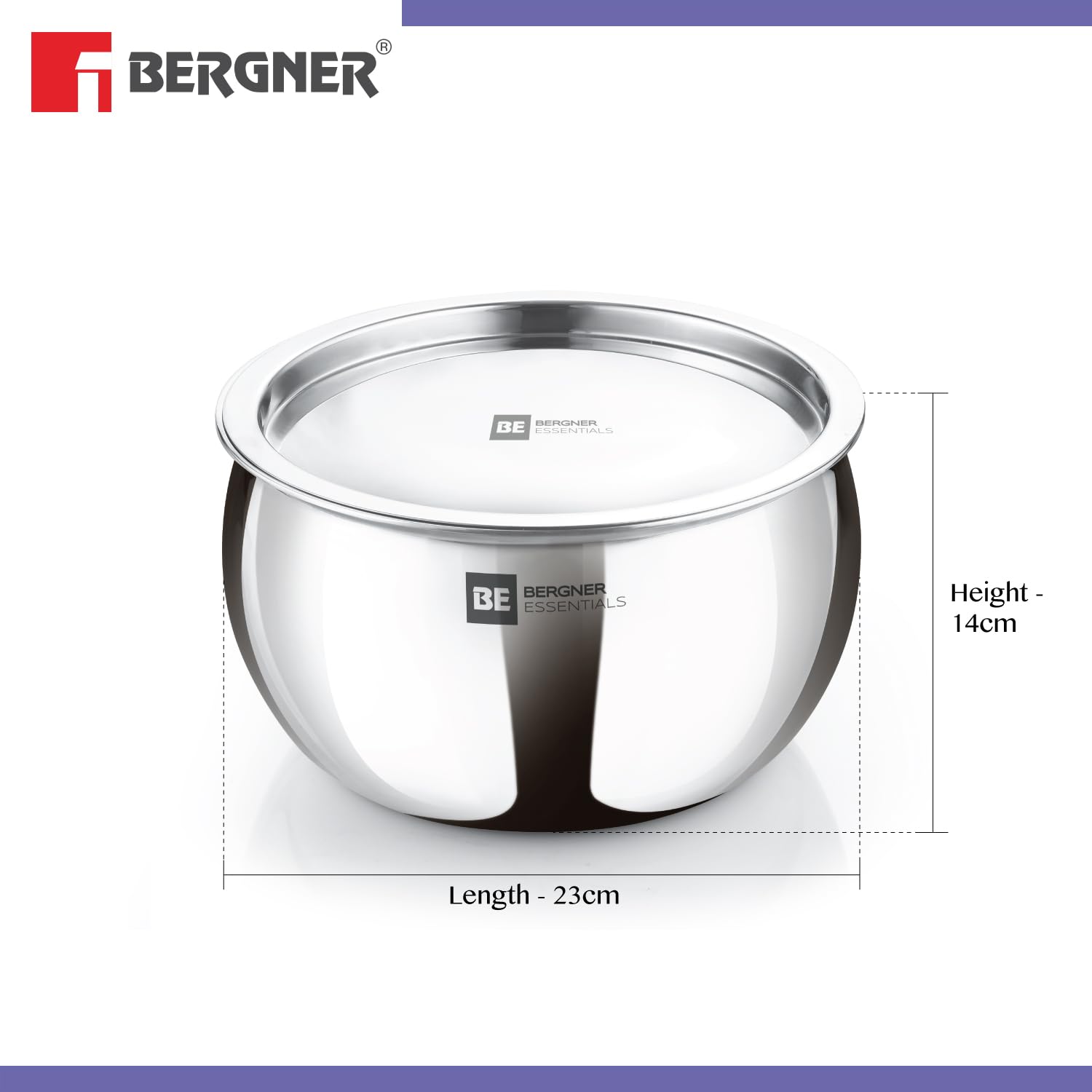 Bergner BE Bergner Essentials Tri-Ply Stainless Steel 20 cm Rice Handi with Lid