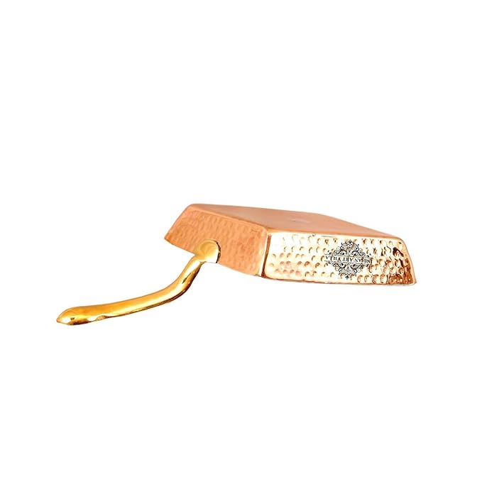 Indian Art Villa Copper Serving Square Pan with Inside Tin Lining & Brass Handle Diameter | 5.6 Inches