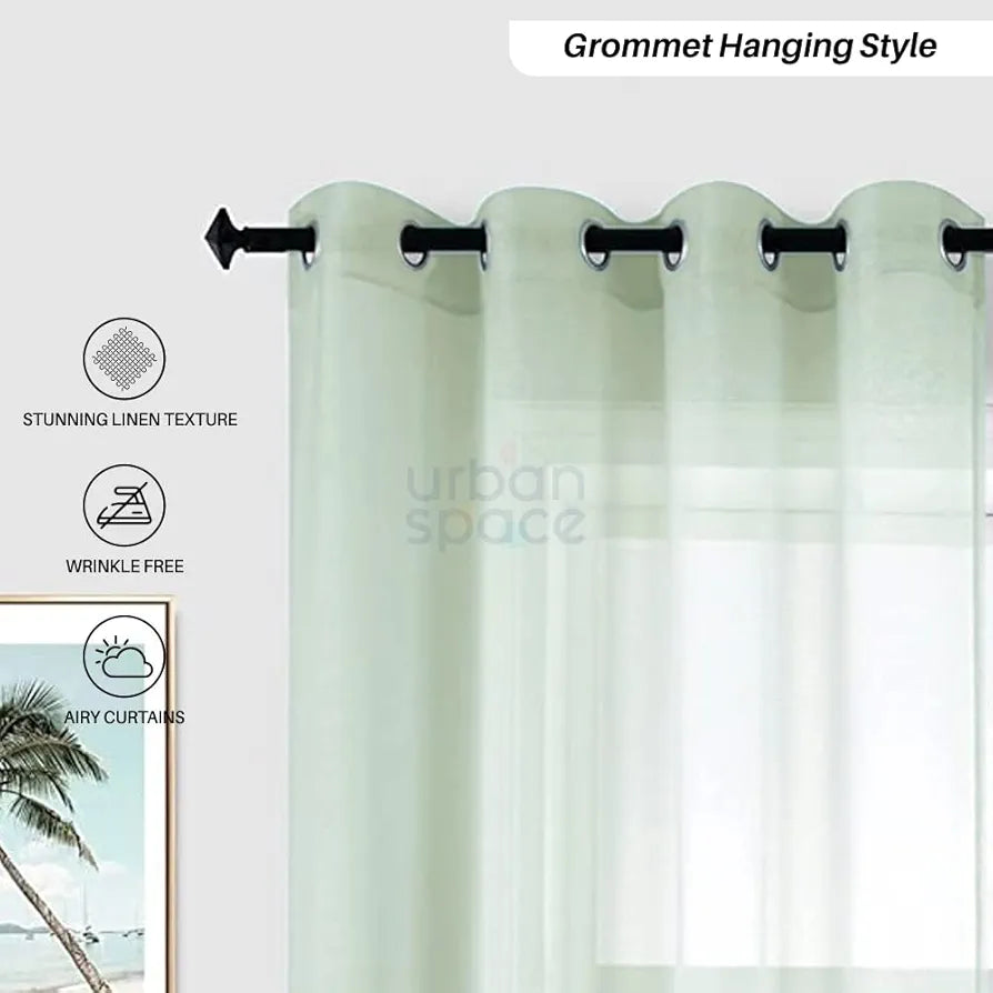 Urban Space Linen Textured Sheer Curtain for Door Room Darkening Curtain with Tieback Set of 2 Decorative Curtains Mint Green