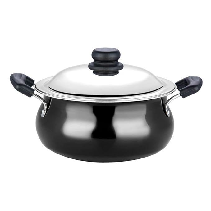 Vinod Black Pearl Hard Anodised Non Stick Handi with Lid - 2 Litre, Mini | 3.25mm Thickness | Biryani Pot