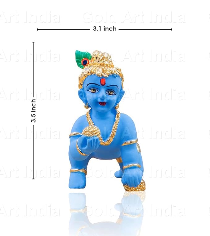 Gold Art India Ceramic Laddu Gopal Idol Gold pated with Blue Terracotta Finish Lord Krishna