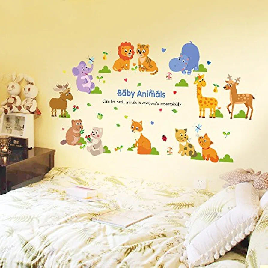 Jaamso Royals Baby Animals Pvc Vinyl Self-adhesive Wall Sticker for Home