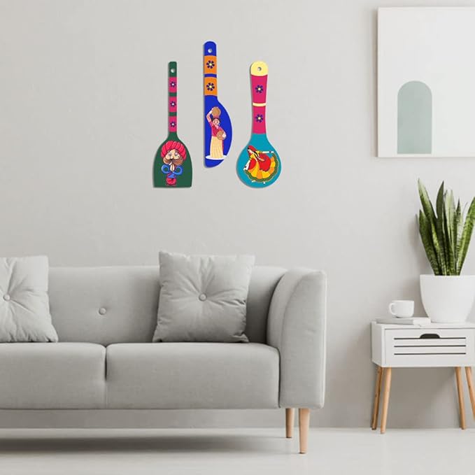 Artvibes Rural Art Wooden Wall Hanger Spoons for Home | Set of 3