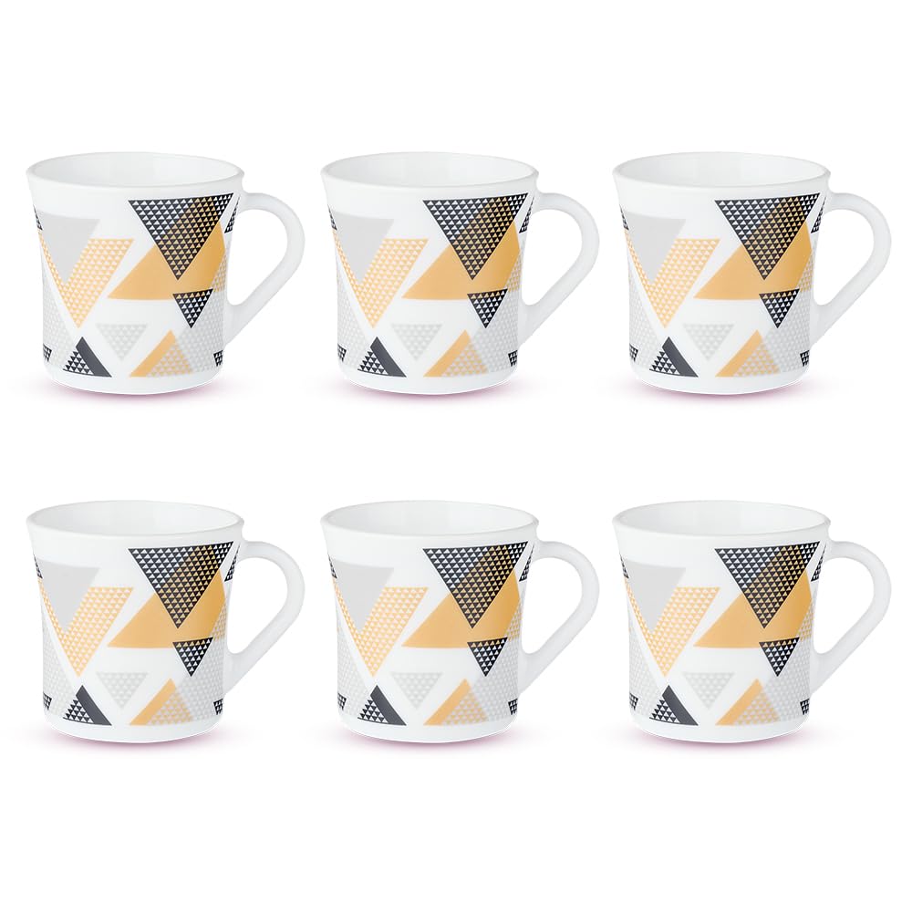 Larah by Borosil Nivaah Opalware Mug | Set of 6 Pcs Tea/coffee Mugs | 210 Ml Each