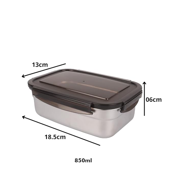 Femora Lunch Box High Steel Rectangle Heavy Duty Airtight Leakproof Unbreakable Storage Container With Lock Lid | 850 Ml | Set of 2