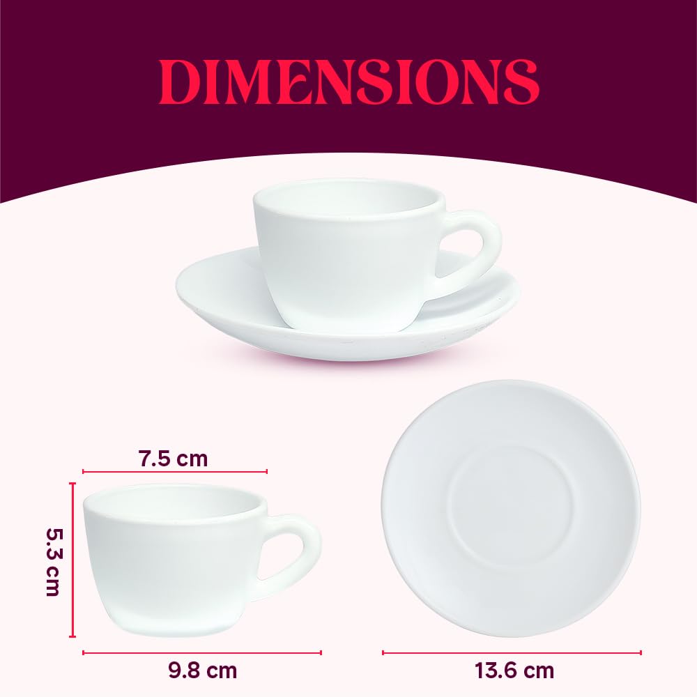 Larah by Borosil Silk Series Sage Opalware Cup and Saucer Set of 12 Pcs | Tea/coffee Cups | 140 Ml