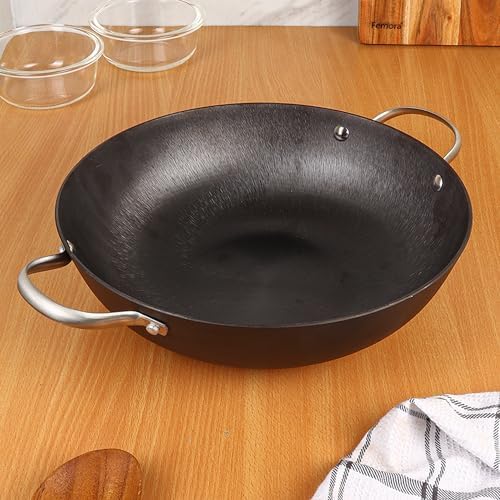 Femora Preseasoned Cast Iron 30 Cm Kadhai | Non Toxic and Coating | Pack of 1 Piece | Black