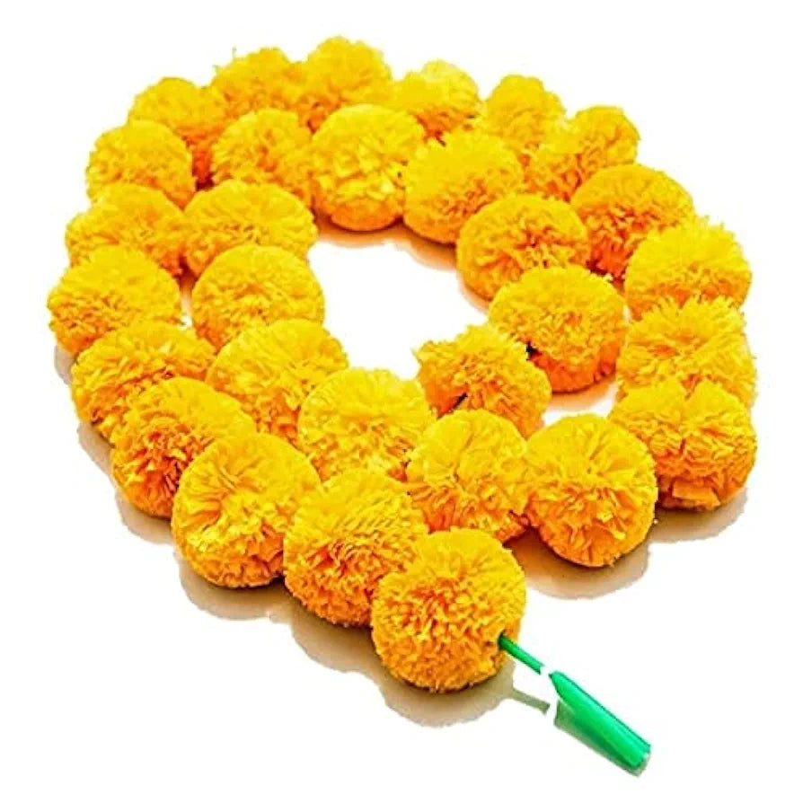 Artificial Marigold Flowers Long Marigold Garlands 4.8 Feet Long Yellow 5 Strings